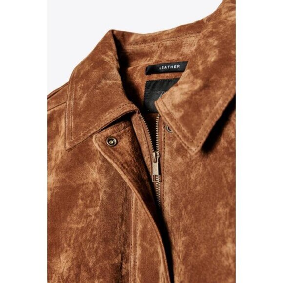 ZARA 100% SUEDE LEATHER BOMBER JACKET WITH POCKETS - Picture 9 of 9